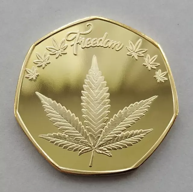 'Freedom' Cannabis / Weed Leaf / Hemp Design Gold Plated Commemorative Coin