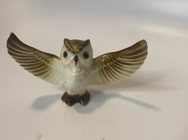 Hagen Renaker Porcelain Owl Figurine Spread Wings Vintage Kitsch MCM 1.5” Tall