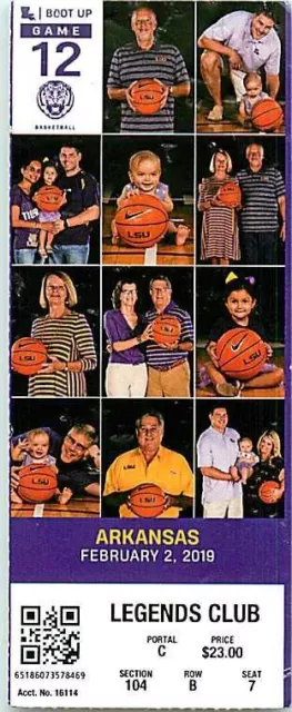 Ticket College Basketball Arkansas 2018 - 19  2.2 - LSU Tigers