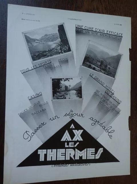 AX LES THERMES + LIDO DE VENISE publicité papier ILLUSTRATION 1930