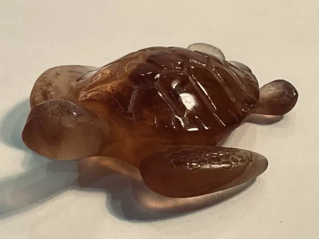 Daum Crystal Pate De Verre Turquoise Amber Brown Baby Mini Sea Turtle Excellent!