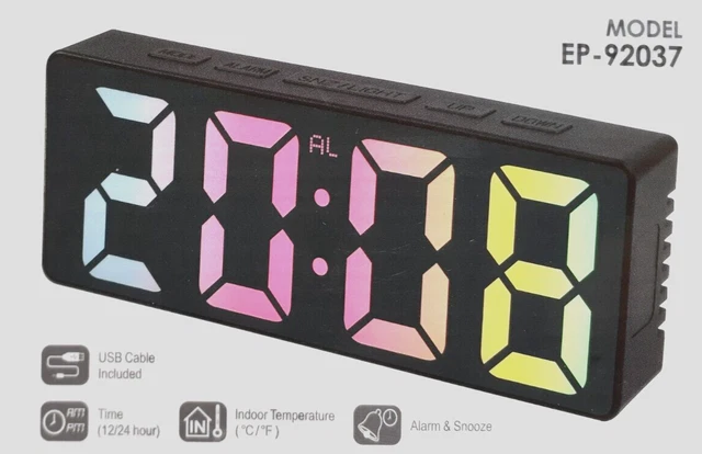 Sveglia Digitale Con Display Grande - Luminosità Auto-Regolante, Snooze, Temperatura, USB/Batteria