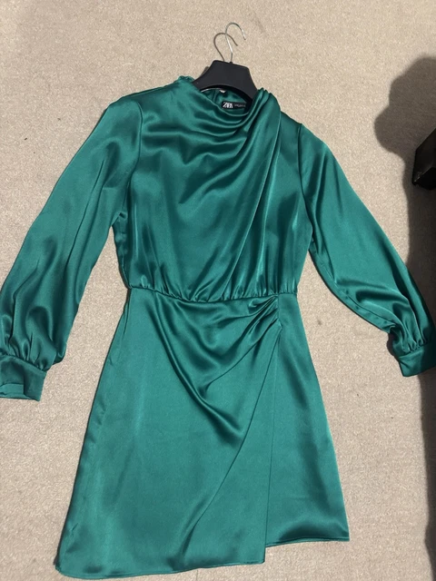 ZARA EMERALD GREEN Satin Mini Dress Size Small 14.50 - PicClick UK