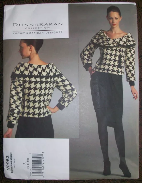 VOGUE PATTERN 2983 Donna Karan DKNY Wide Collar Jacket & Skirt 6-8-10 ...