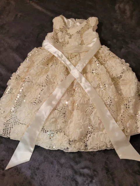 GIRLS Fancy Ivory Dress Gold Sequins Dance Flower Girl Wedding Holidays Size 4