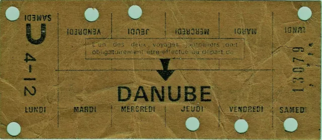 Carte ticket Hebdomadaire de TRAVAIL - RATP Métro- station DANUBE