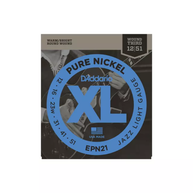 D'addario EPN21 Pure Nickel Jazz light 12-51 - Jeu de cordes guitare électrique