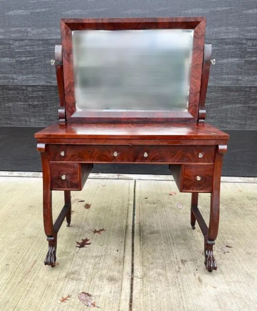 Antique 19th Century Flame Mahogany Neoclassical Empire Vanity Dresser