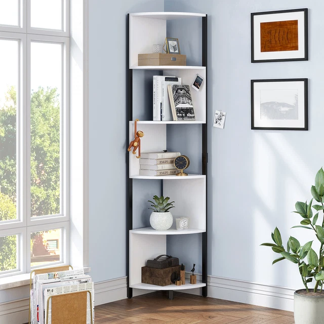 6 TIER INDUSTRIAL Corner Bookshelf Modern Bookcase Display Rack with