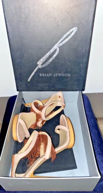 B Brian Atwood Cassiane Rose Gold SnakeSkin Fringed Sandals