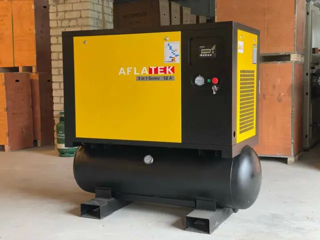 NUOVO compressore a vite Aflatek 1,1 m3/min 8 bar 7,5 kW 150 l contenitore e asciugatrice