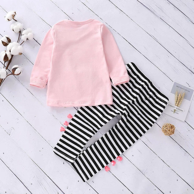 T-shirt abiti lunghi a righe 2 pz bambini per bambine top pantaloni lunghi a righe set 8