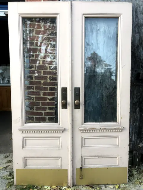 54x83” Victorian Beveled Glass Double Door Entry Set / Complete Brass Hardware