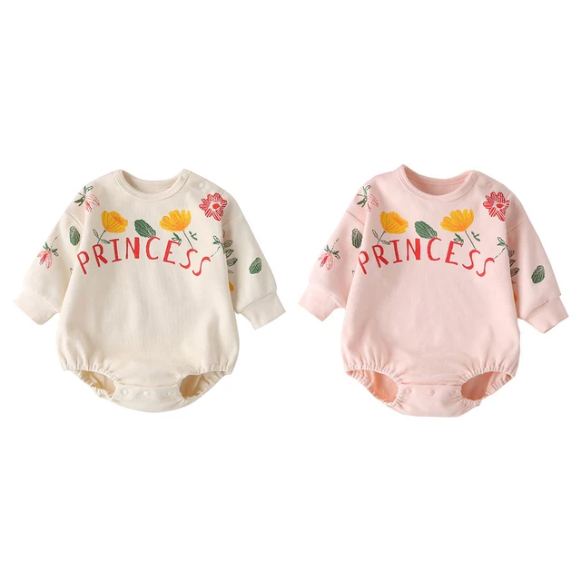 Baby Girl Cute Flower Letter Print Romper Toddler Bodysuit Daily Wear Top Outfit