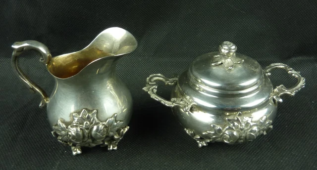 Superbe Ensemble Pot à Lait et Sucrier En Argent Massif Suède 183 Grammes