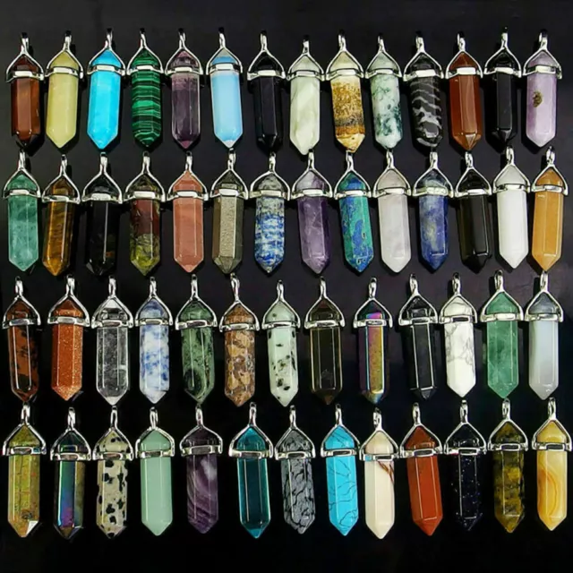 32PC Natural Quartz Crystal Point Chakra Healing Gemstone Pendant Necklace Stone