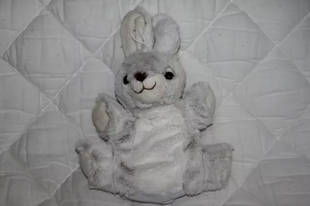 Doudou Peluche Animadoo Lapin Marionnette Blanc Gris Com Neuf