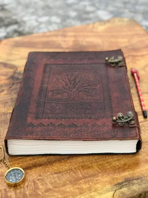 400 Pages Extra large Leather Journal | Embossed Tree of Life | Unlined Diary