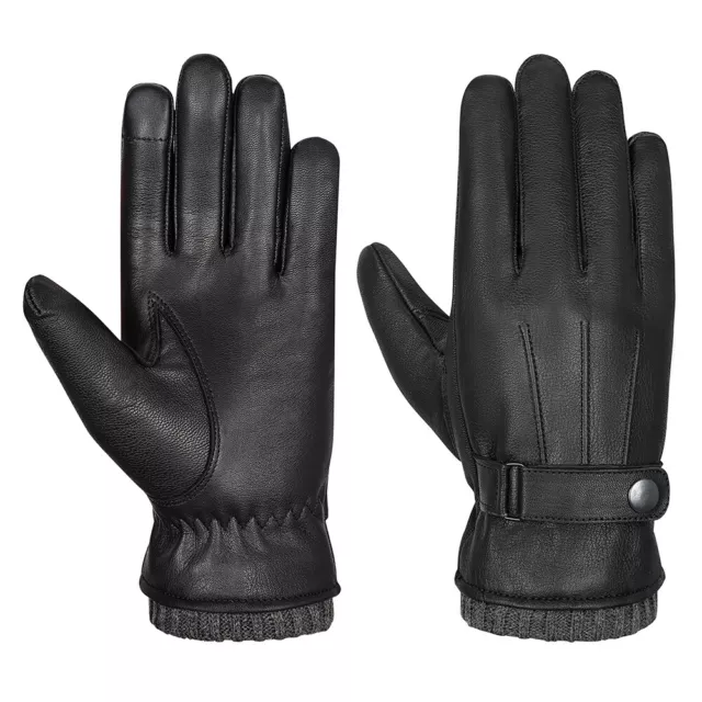 Mens Leather Gloves Thermal Lined Black Touch Screen Driving Winter Warm Gloves