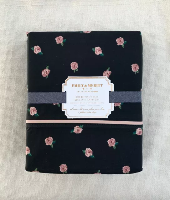 Pottery Barn Teen Emily Meritt Ditsy Floral Organic Sheet set Black Blush Twin