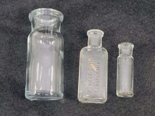 Vintage Small Glass Pharmacy Bottles Lot X3 Tincture Apothecary Antique Estate