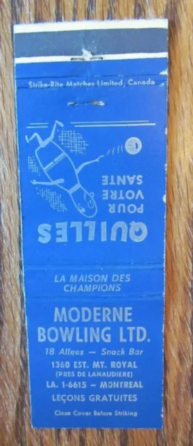 Bowling: Moderne Bowling (Montreal, Quebec) (Sports Matchbook Matchcover) -F2