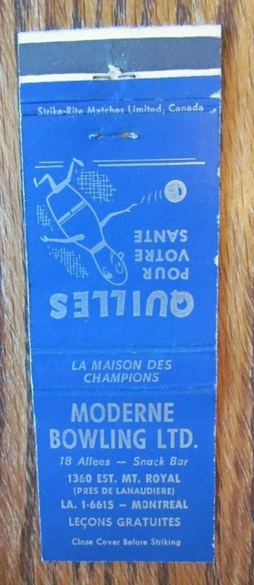Bowling: Moderne Bowling (Montreal, Quebec) (Sports Matchbook Matchcover) -F2