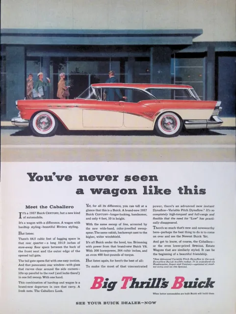 Print Ad 1957 Buick Century Wagon Riviera Style Cabellero Dynaflow Big Thrill's