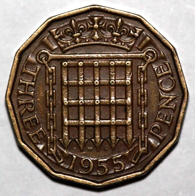 1955 Great Britain   3 Pence   Elizabeth II   21.7mm