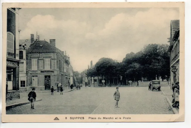 SUIPPES - Marne - CPA 51 - The marketplace and the post office