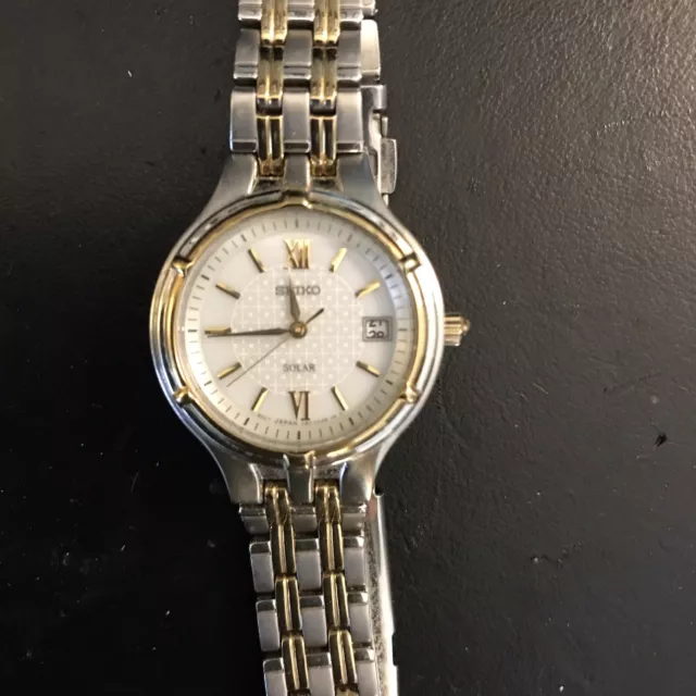 Seiko Solar White Mother of Pearl Women's Watch - SUP211-NOT WORKING