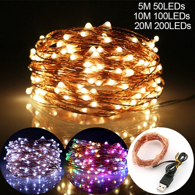 USB Plug In Micro String Lights USA 200 LED Copper Wire Party Static Fairy Light