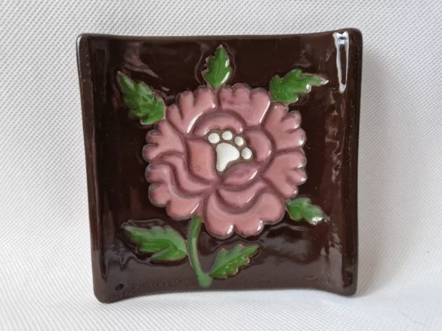 Vintage Estonian Tekt Ceramic Wall Tile with Flower 1960s Glazed Stoneware MCM