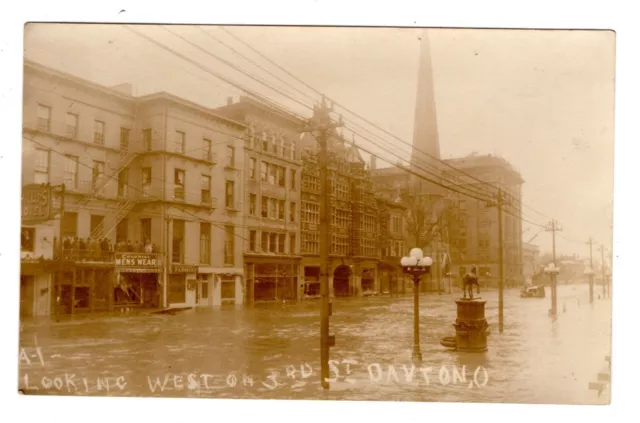 RPPC, FLOOD of 1913, "Great Dayton Flood", Looking West on 3rd St, Dayton, Ohio