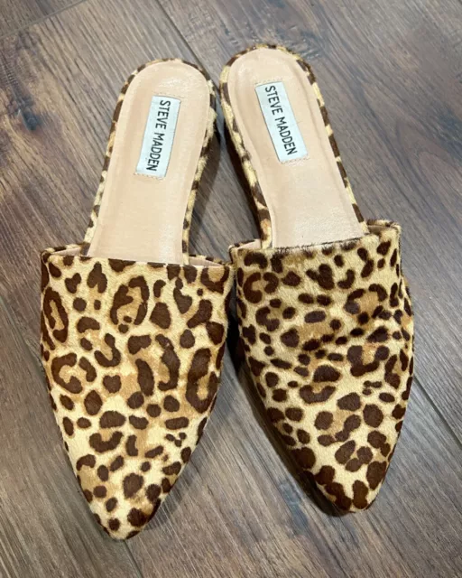 Steve Madden Women's Cheetah Print Slip On Flats Size 9M Cow Hair Upper