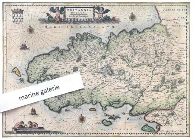 carte ancienne duché de Bretagne poster couleur sépia taille standard à encadrer