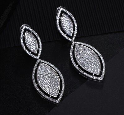 Long Chandelier Earrings made w Swarovski Diamond Stone 18k White Gold Filled