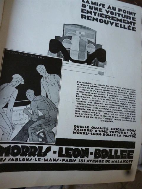 MORRIS LEON BOLLEE Le Mans Car Advertising Paper ILLUSTRATION 1928