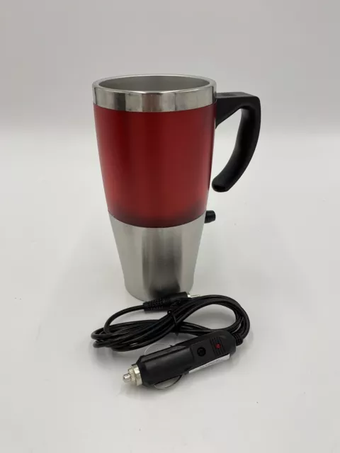Heated Travel  Coffee Mug Cup Stainless Steel 15 oz 12V DC Adapter New Box Red 4