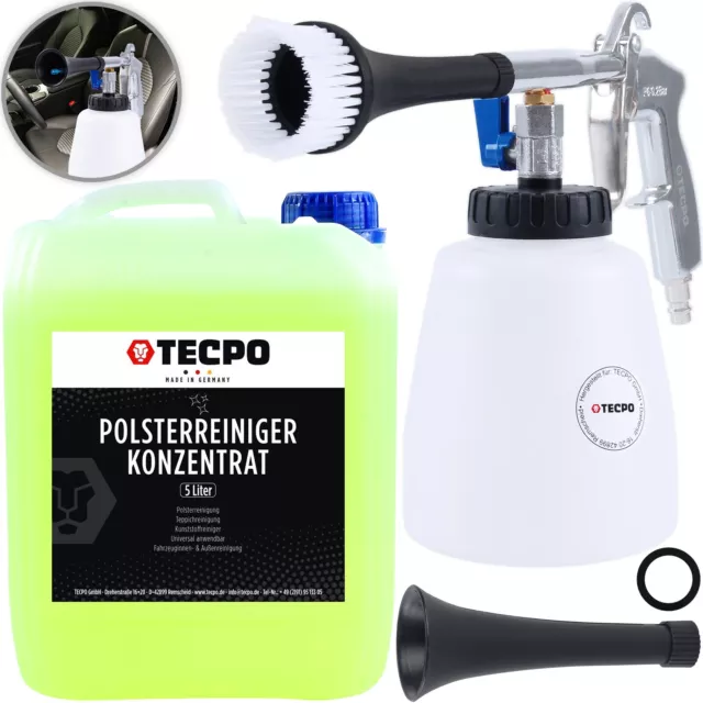 TECPO DRUCKLUFT-REINIGUNGSPISTOLE mit TORNADO-EFFEKT + 5 LITER POLSTERREINIGER