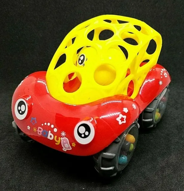 Toy Red Car / Smiley rattle ball, moving wheels, soft roof  (91C)