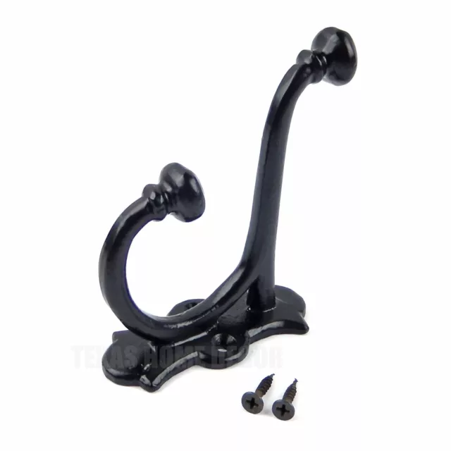 Fancy Farmhouse Harness Double Wall Hook Cast Iron Coat Towel Robe Hanger Black 3