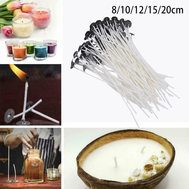 Pre Waxed Cotton Candle Wicks Low Smoke DIY Wick with Sustainers Tabs I5C2