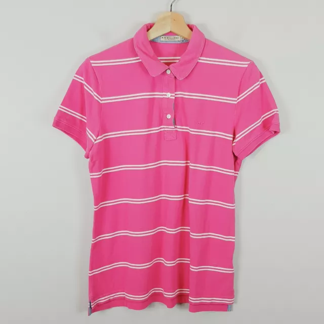 [ R.M WILLIAMS ] Womens Pink Striped Short Sleeve Polo Top | Size AU 12