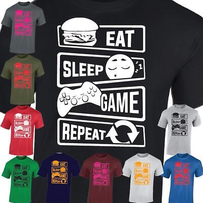 EAT Sleep Gioco Ripetere Da Uomo T-shirt I giocatori PLAYSTATION NUOVO GIOCO Tee Top Regalo