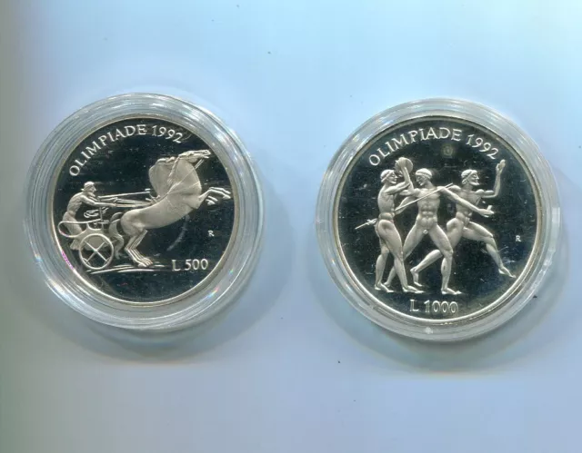 San Marino 500 Lire & 1000 Lire Argento 1992 Olimpiadi Calcio Barcellona