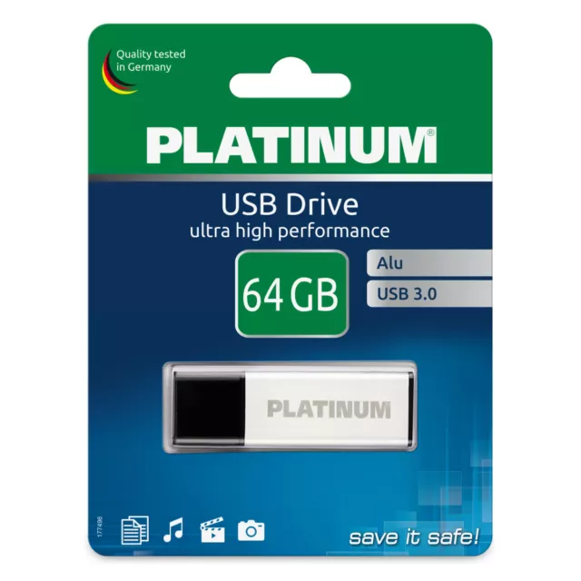 PLATINUM Alu 64GB USB-Stick USB 3.0 FlashDrive kompatibel zu Windows MacOS Linux