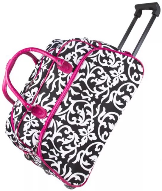 Women's Pink Damask  21" Rolling Duffel Bag Suitcase Garment Carry-on Duffle Bag