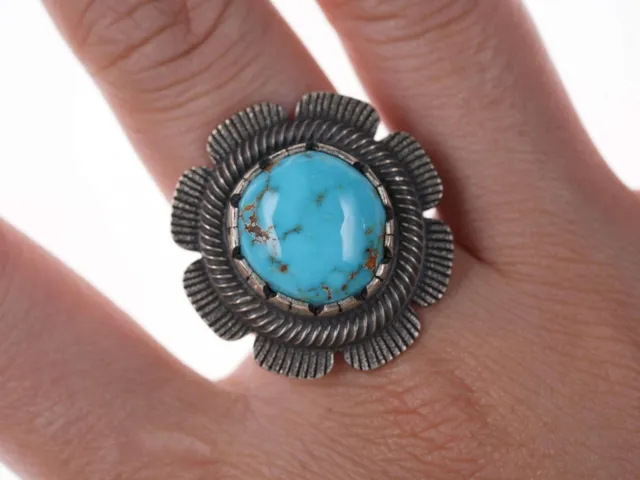 Chris Billie Navajo Contemporary Tufa Cast Sterling turquoise ring
