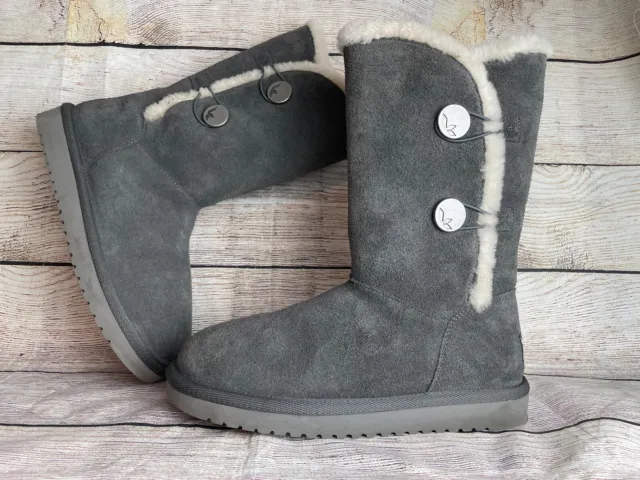 Koolaburra UGG Kinslei Tall Sherpa Gray Suede Button Sides Boots Size 7